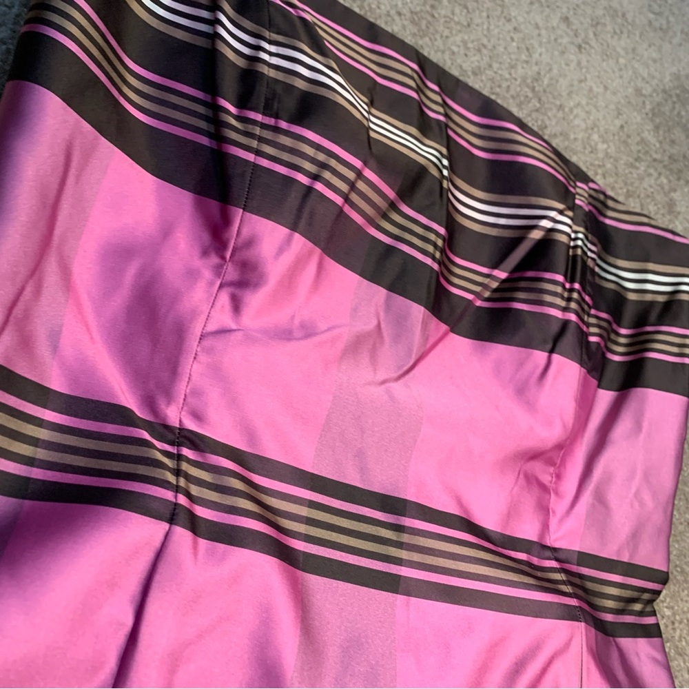 Ann Taylor Sz4 100% silk pink&brown striped sleeveless zip corset top with stays - Picture 2 of 9